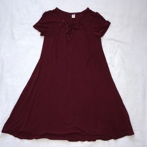 Red Old Navy midi dress.